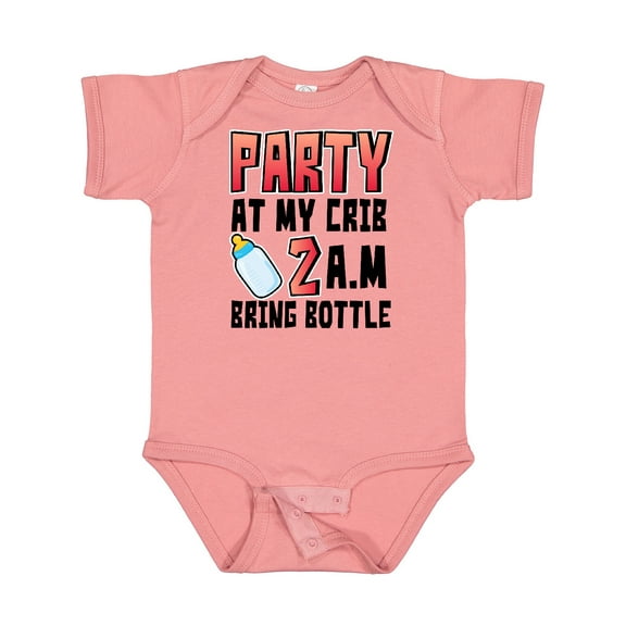 Inktastic Party at My Crib 2 A.m. Bring Bottle Baby Humor Boys or Girls Baby Bodysuit