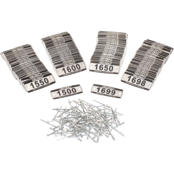 Global Industrial Locker Number Plate Kit Numbered 1500-1699 200/Pack