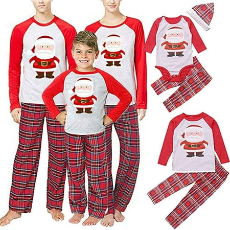 

Christmas Pajamas Sets Holidays Family Matching Sleepwear Santa Claus Printed Top and Plaid Pants Jammies Sleepwear