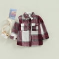 thumbnail image 2 of KOMOO Toddler Kids Flannel Plaid Shacket Jacket Long Sleeve Button Lapel Plaid Shirt Baby Coat with Pockets, 2 of 8
