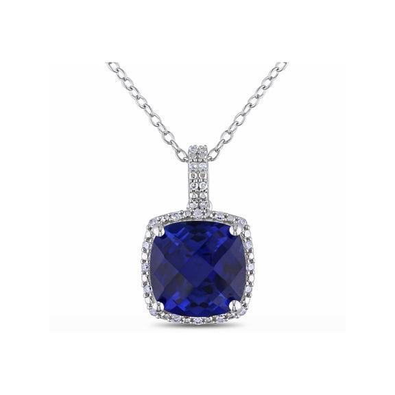 5.85 Carat (Ctw) Lab-Created Blue Sapphire & Diamond Pendant Necklace in Sterling Silver with Chain for Women