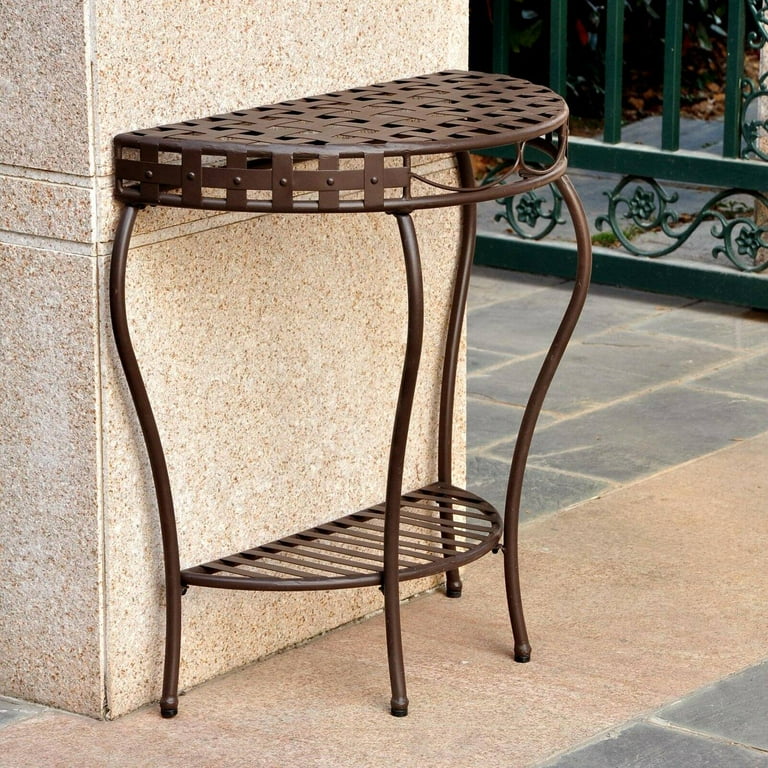 International Caravan Santa Fe Iron Nailhead 2-Tier Half Moon Table International Caravan Santa Fe Iron Nailhead 2-Tier Half Moon Table