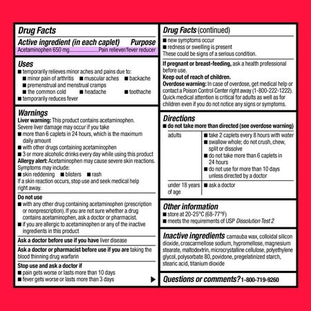 Equate Acetaminophen Extended-Release Tablets, 650 mg, Arthritis Pain, 100 Count