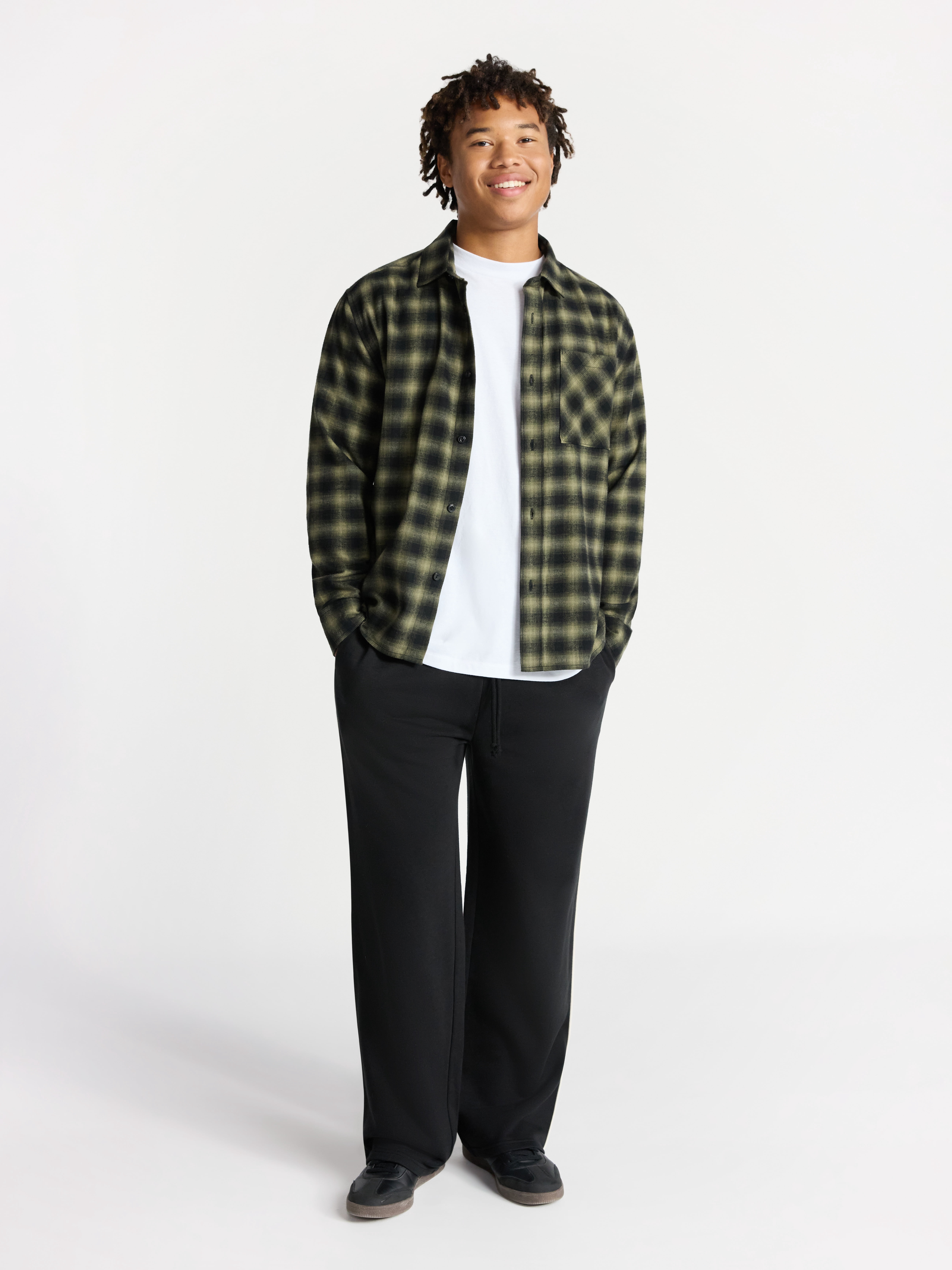 No Boundaries Cotton Long Sleeve Flannel Shirt, Men's & Big Men's XS-5XL