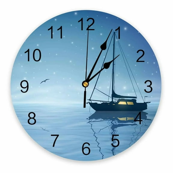 Sailing Boat Night Sky Dream Bedroom Wall Clock Large Modern Kitchen Dinning Round Wall Clocks Living Room Watch Home Decor（10 Inch）
