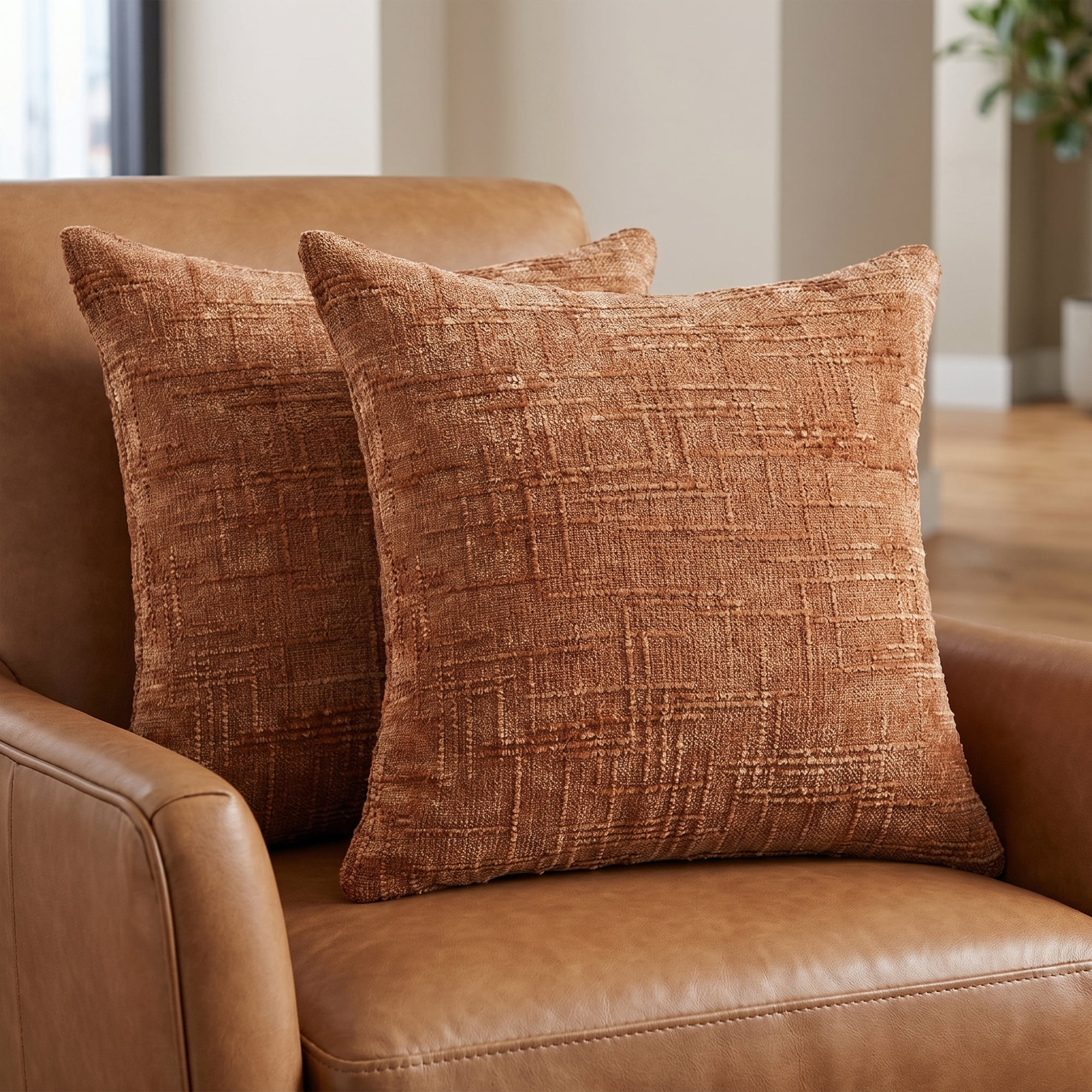 Unique Bargains Decorative Chenille Throw Pillow Covers Pack of 2 Rust Red 18" x 18"