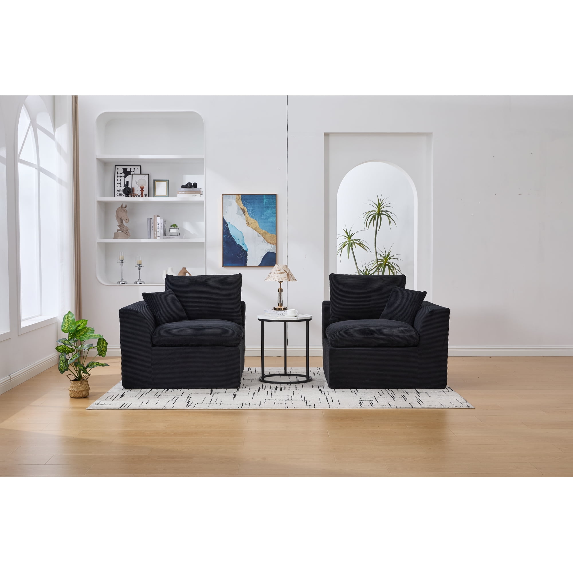 Leumius 80" Cloud Couch,Modern 2 Seater Sofa with Pillow,Upholstered Corduroy Fabric Modern Loveseat for Living Room Bedroom Apartments Dorms,No Assembly Required,Black
