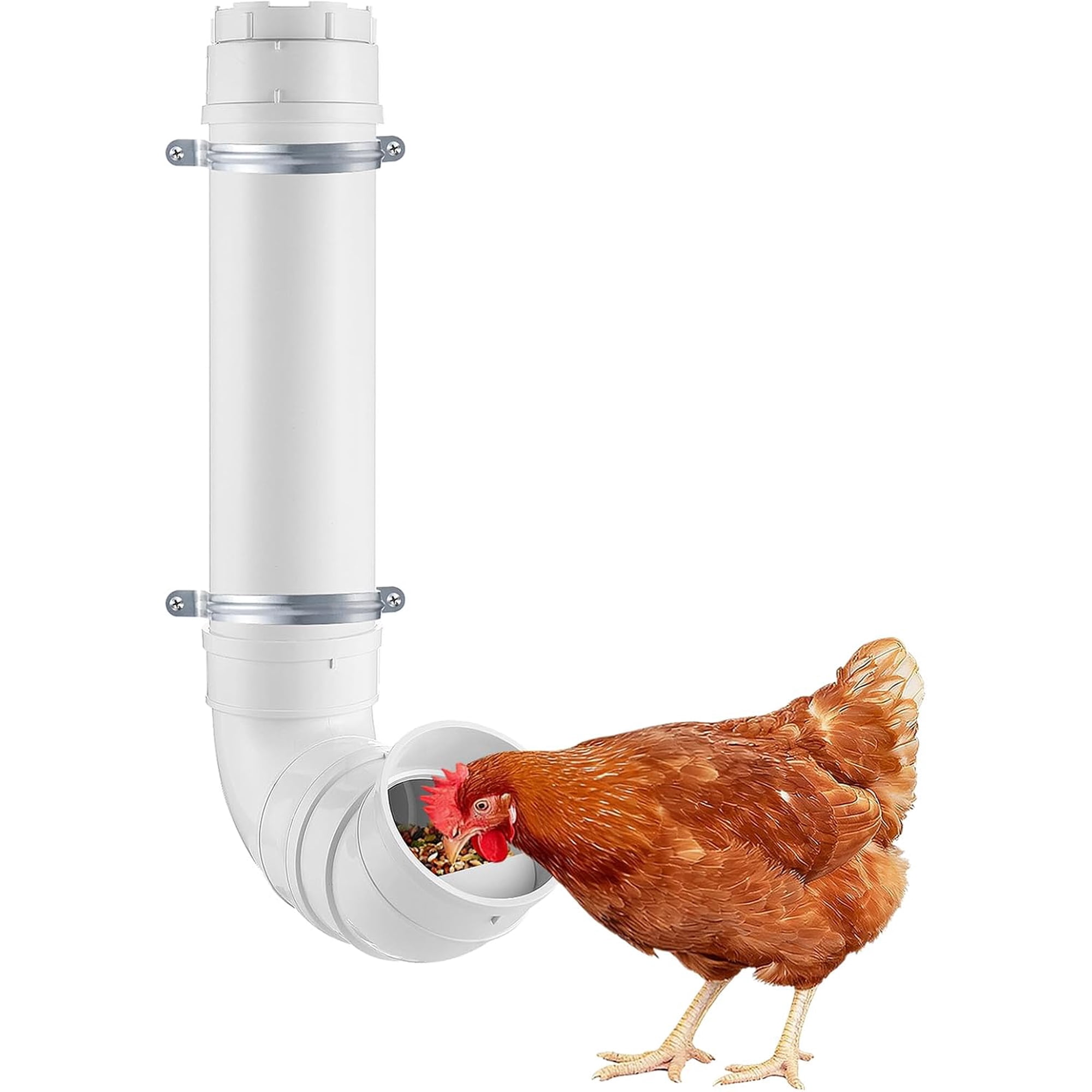 Automatic Chicken Feeder No Waste - 6.6 Pounds Large Capacity Heavy Duty PVC Pipe Hanging Chicken Feeder, Poultry Gravity Feed Port for Chicken Long Feeding