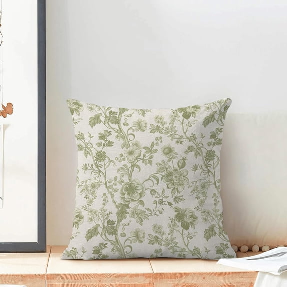 Sage Green Floral Pillow Covers 18x18 Inch Set of 2 Vintage Light Green Floral Throw Pillows Spring Summer Flower Pillowcase Linen Outdoor Decorative Cushion Covers for Bed Sofa Couch