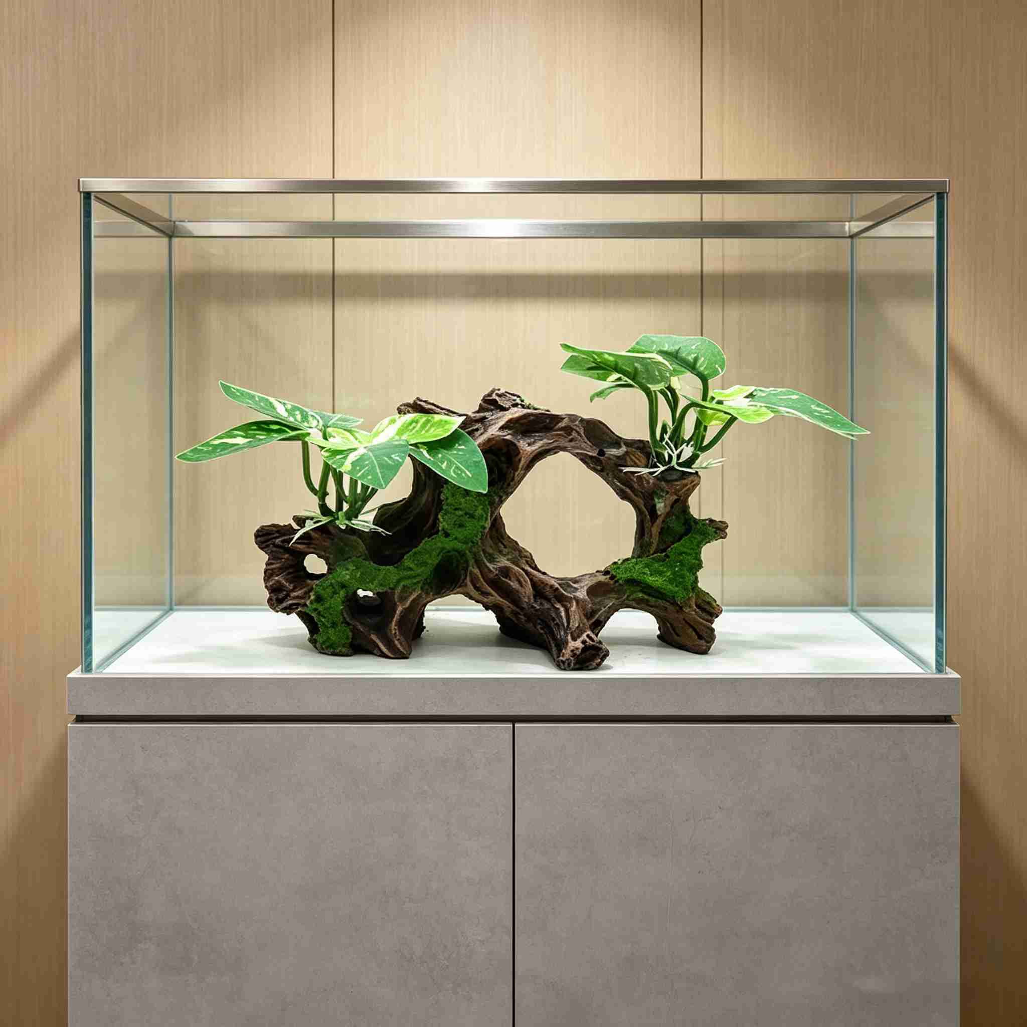 Driftwood Cave Aquarium Decor Set of 8, Silk Aquarium Plants Leaves for Aquarium Decoration and Fish Tank Decoration