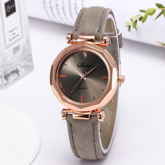 DESIGNICE Women's Watch Fashion Women Leather Casual Watch Luxury Analog Quartz Crystal Wristwatch (Gray)