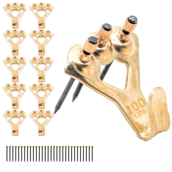 Picture Hang Solutions Brass Picture Hook with Nails 100-lb Capacity 10 Pieces per Pack