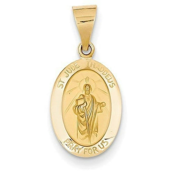 14k Gold Saint Jude Thaddeus Hollow Oval Charm - 1/3 Inch X 2/3 Inch - 14K Yellow Gold