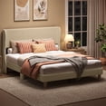 thumbnail image 2 of Bestier Queen Bed Frame, Wingback Headboard Corduroy Upholstered Platform Bed, No Box Spring Needed, Noise-Free, Easy Assembly, Taupe, 2 of 9