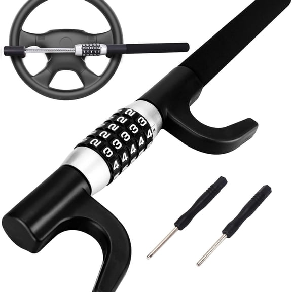 Steering Wheel Lock, Car Lock Anti Theft Keyless Extendable Retractable Password 5 Coded Combination Lock, Heavy Duty Universal Fit