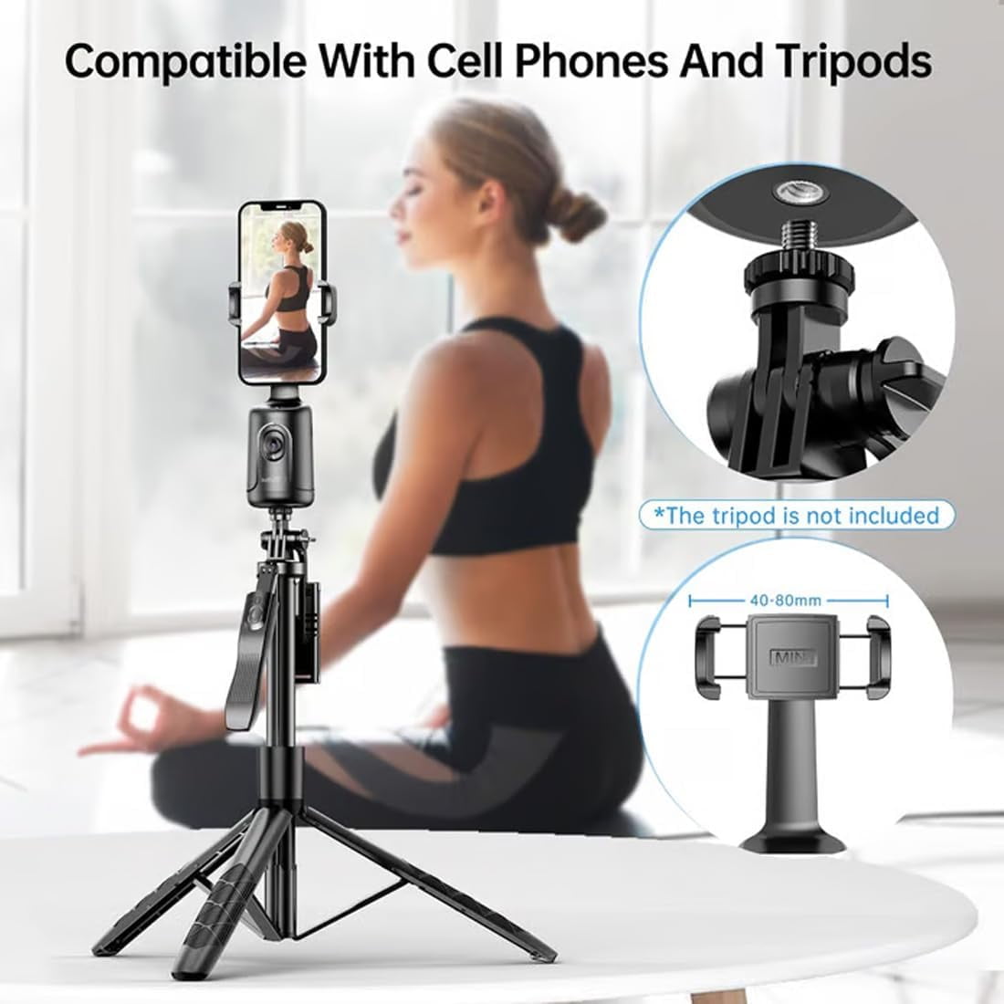Smart AI Facial Recognition Phone Tripod, Auto Face Tracking Tripod 360 Rotation with Stand, Auto Face Tracking Phone Holder with Smart Trackings Gimbal for Content Creator