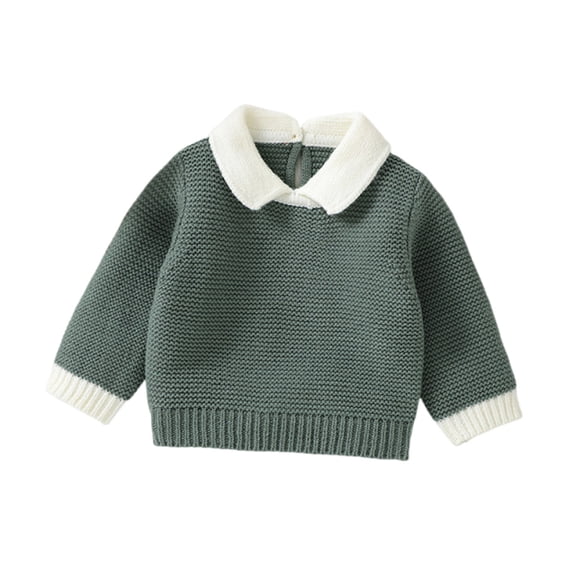 Dagugfen Sweaters for Kids Long Sleeve Collared Neck Knitted Fleece Warm Casual Daily Wear Layer Sweaters(1-2 Months,Army Green)