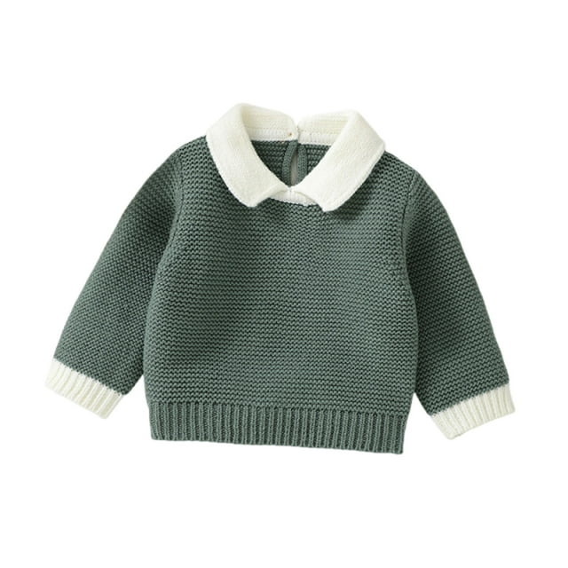 Warm Soft Knitted Sweater for Boys & Girls 0-2Y Solid Color Ribbed Collar Lightweight Cozy Winter Top