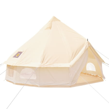 BENTISM Canvas Bell Tent 9.84ft Cotton Canvas Tent with Wall Stove Jacket Glamping Tent Waterproof Bell Tent for Family Camping Outdoor Hunting in 4 Seasons