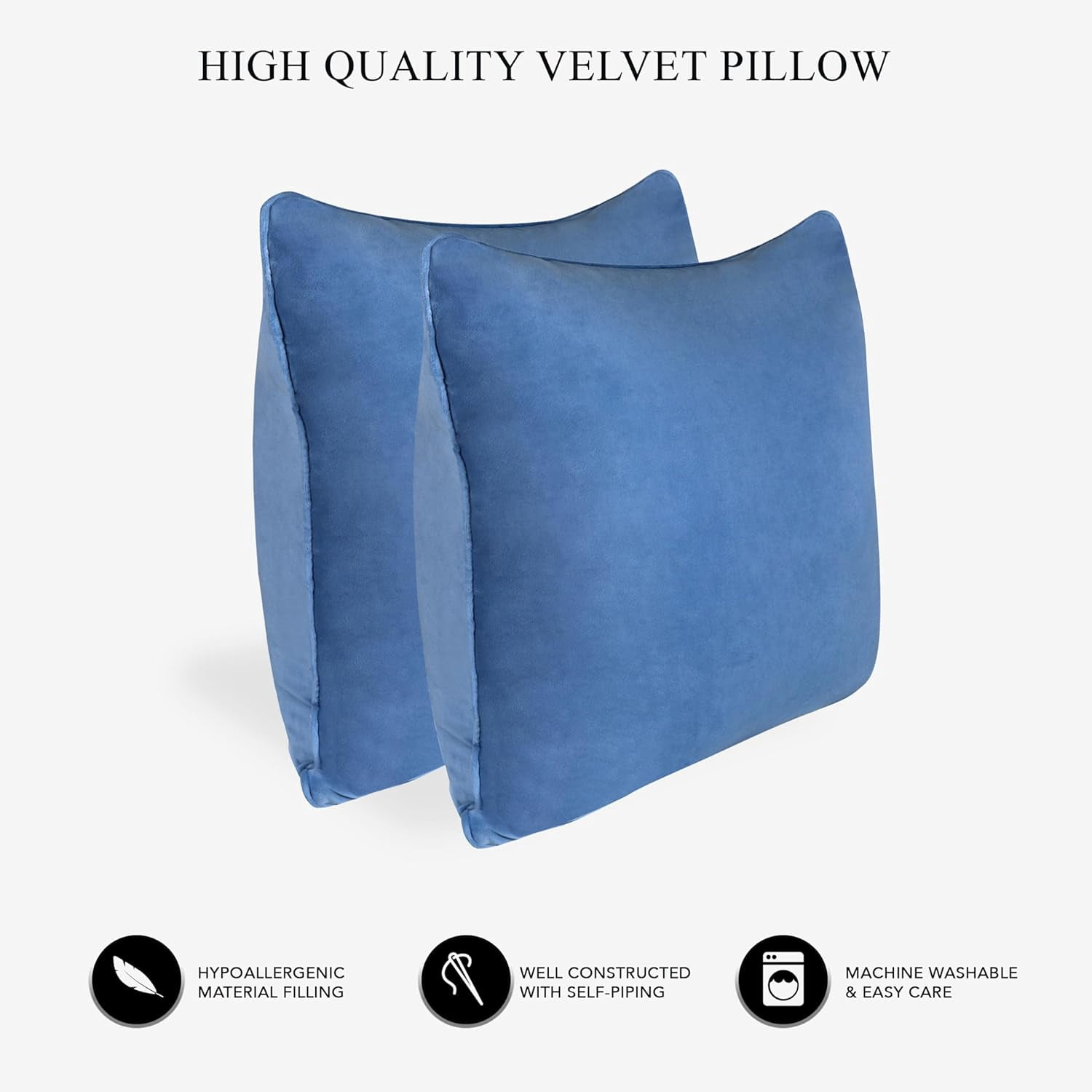 A1HC Hypoallergenic Down Alternative Pillow Inserts, 22x22 in, Square, Pack of 2, Prussian Blue