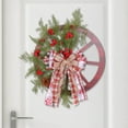 thumbnail image 4 of Wmhnj Corona de bienvenida de madera de 39 x 51 cm con lazo de lino y ramas artificiales de pino. Decoracin navideña para interiores y exteriores: puerta de entrada, porche o pared., 4 of 8