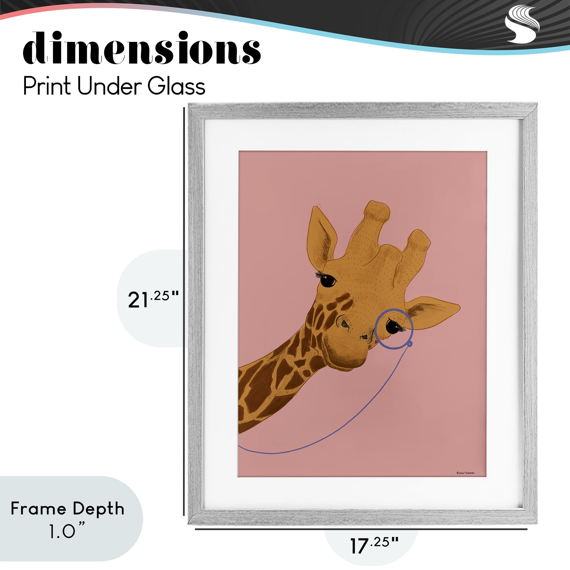 Stupell Industries Playful Giraffe with Monocle Gray Framed Print Under Glass, design by Rachel Nieman