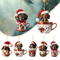 5 Pack Sausage Dog Ornaments, 3.1 inch, 2D Acrylic Flat Doxie Pendant, Funny Wiener Dog Christmas Tree Decor, Puppy Animal Charm, Pet Owner Souvenir, Multicolor, Acrylic