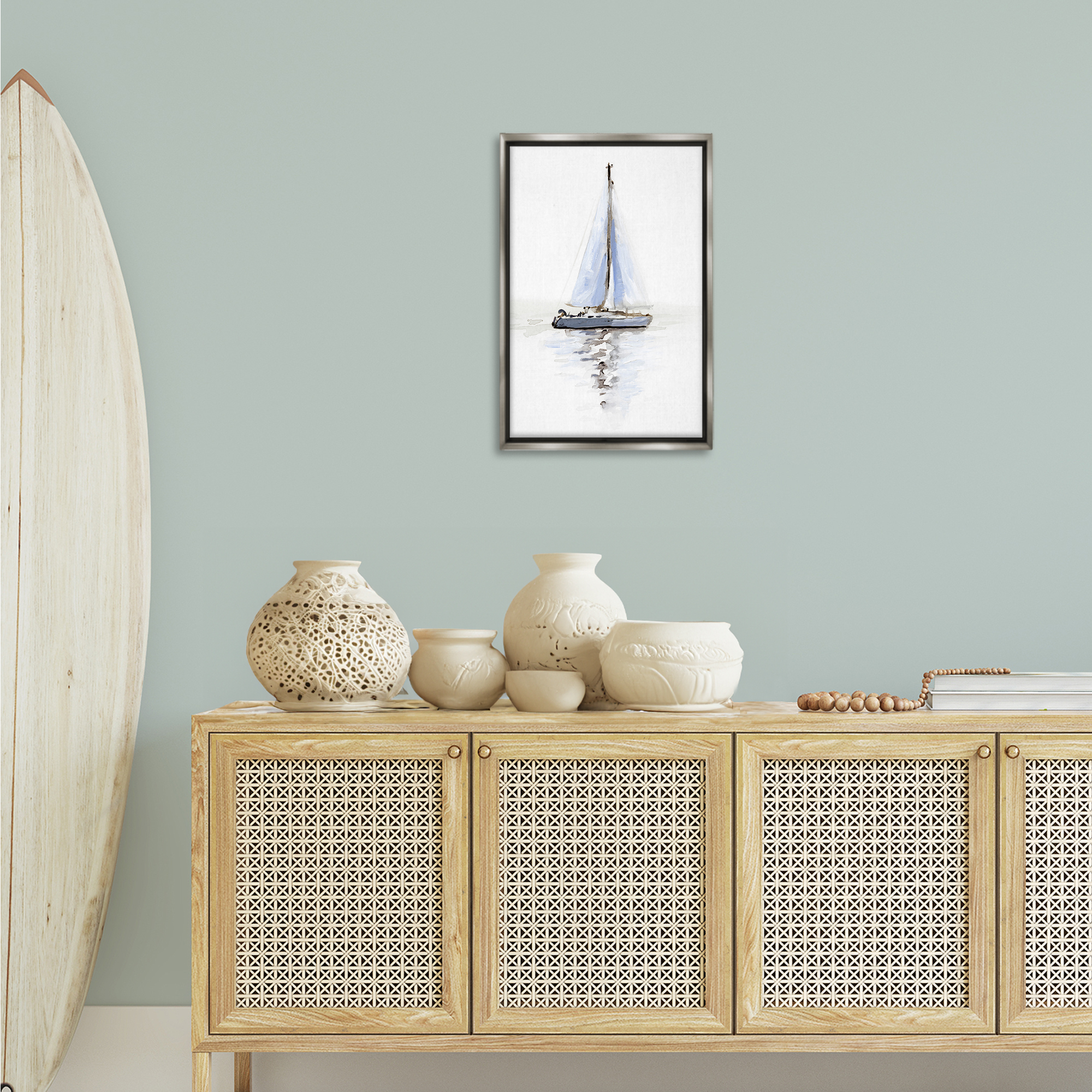 Stupell Industries Reflective Beach Sails Transportation Painting Gray Floater Framed Canvas Art Print Wall Art, 17 x 25