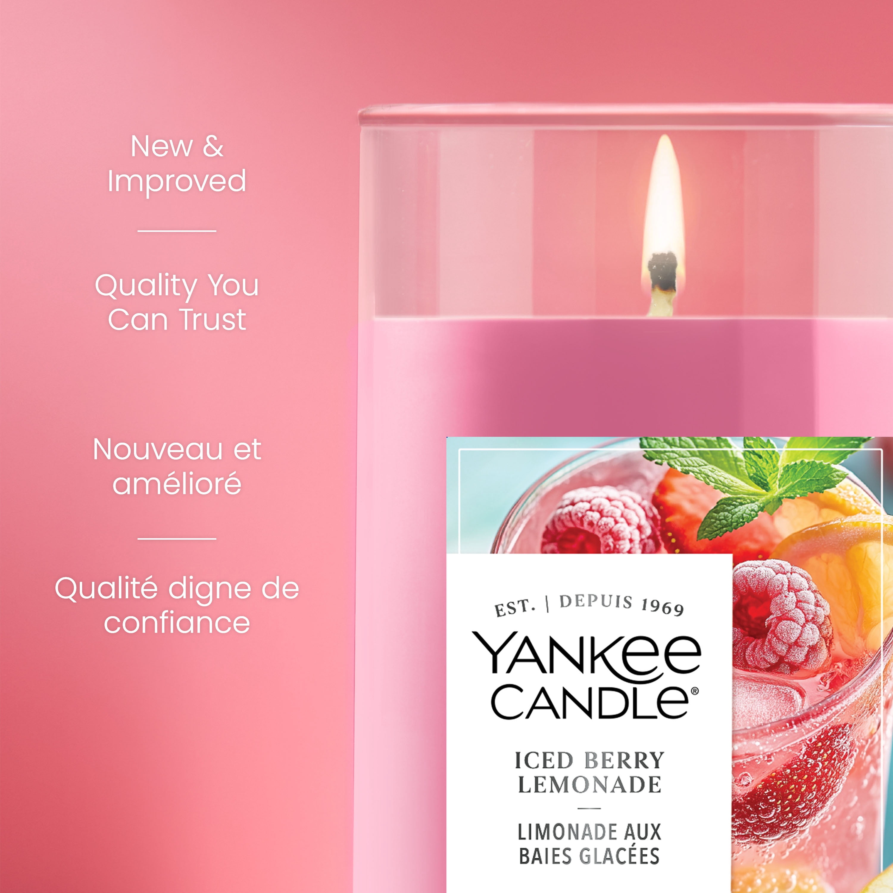 Yankee Candle Medium Perfect Pillar Candle, Iced Berry Lemonade – Scented with up to 115 Hours of Burn Time, Premium Plant Wax Blend for Consistent Long Lasting Scent from First to Last Burn