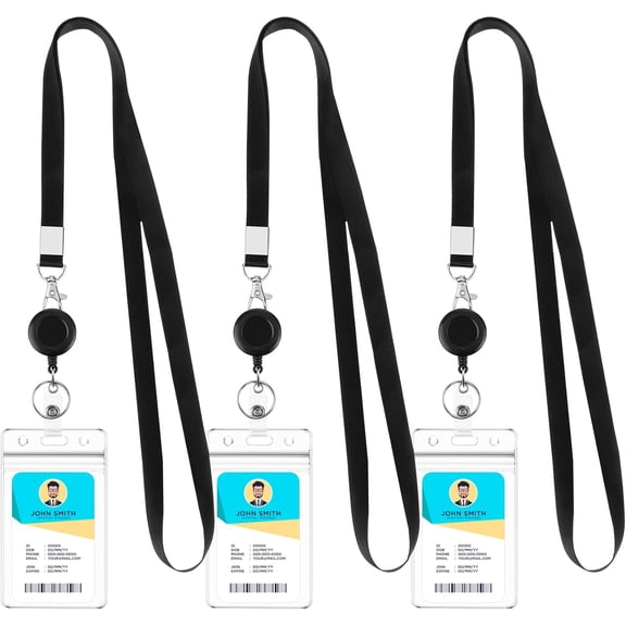 Lanyard with Card Holder Black Badge Holder Set for ID Cards Keys Name Tags Work Office School Travel Durable Neck Strap with Clip and Clear ID Sleeve