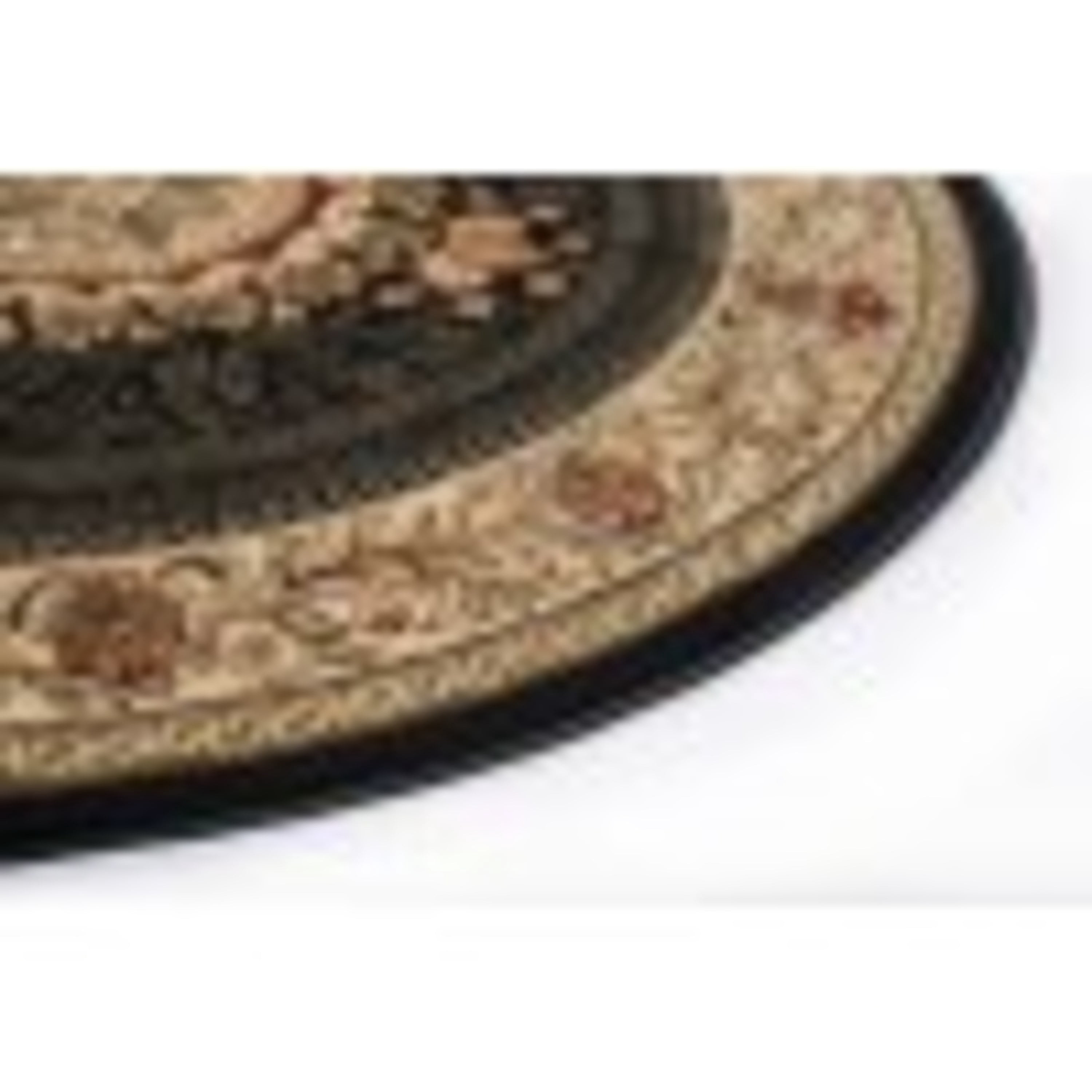 Sensation Traditional 5' Round Black and Beige Polypropylene Indoor Area Rug