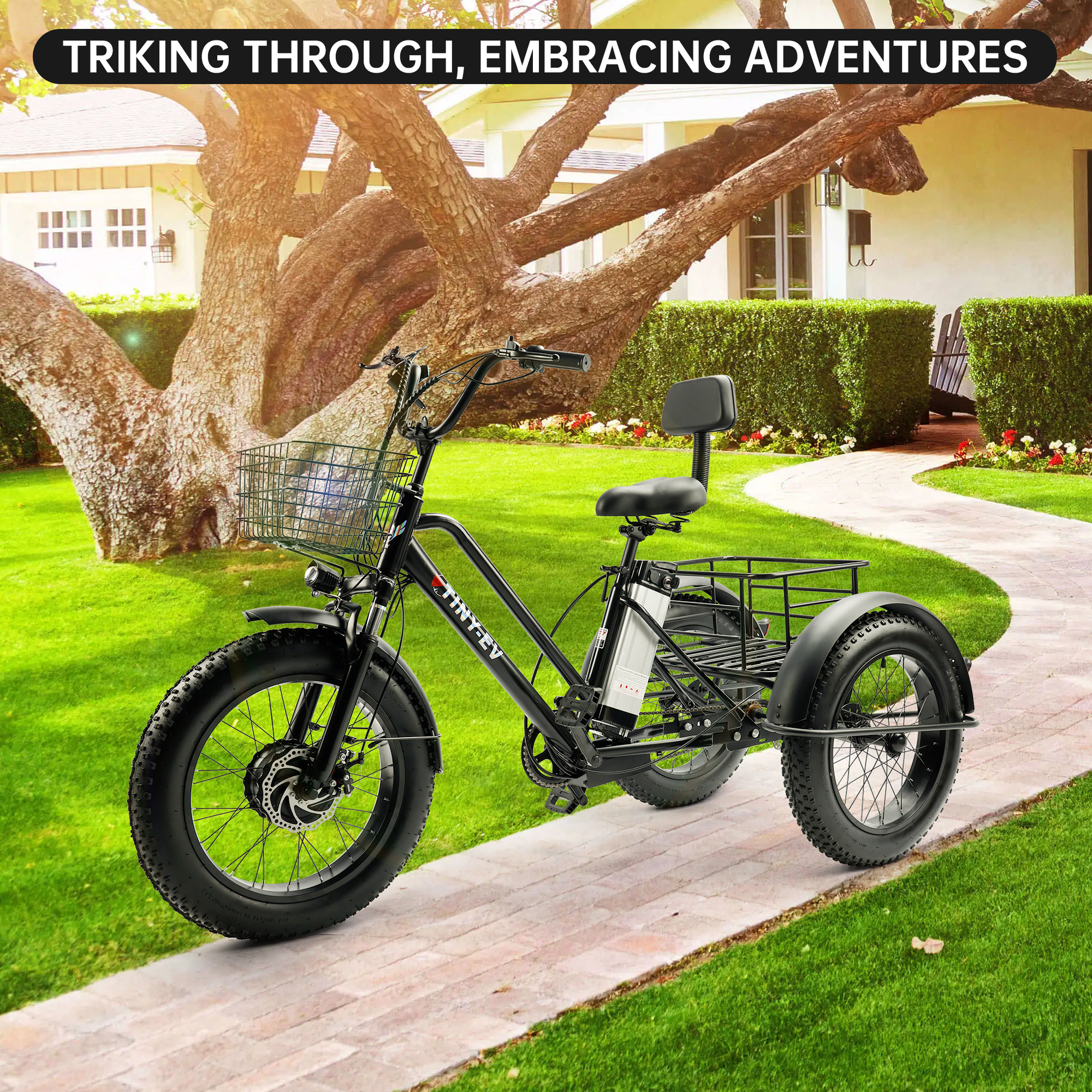 ARTUDATECH Electric Trike for Adults, 500W Motor, 3 Wheel Electric Bike with 25-mile Long Range, Dual Disc Brake, Fat Tire e trike with 48V 13Ah Battery