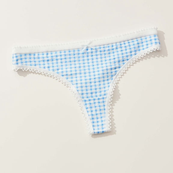 Blmnix Cute Underwear Panties for Women Thong Underwear Cheeky Underwear Blue Lace Panties Womens No Show Underwear,L