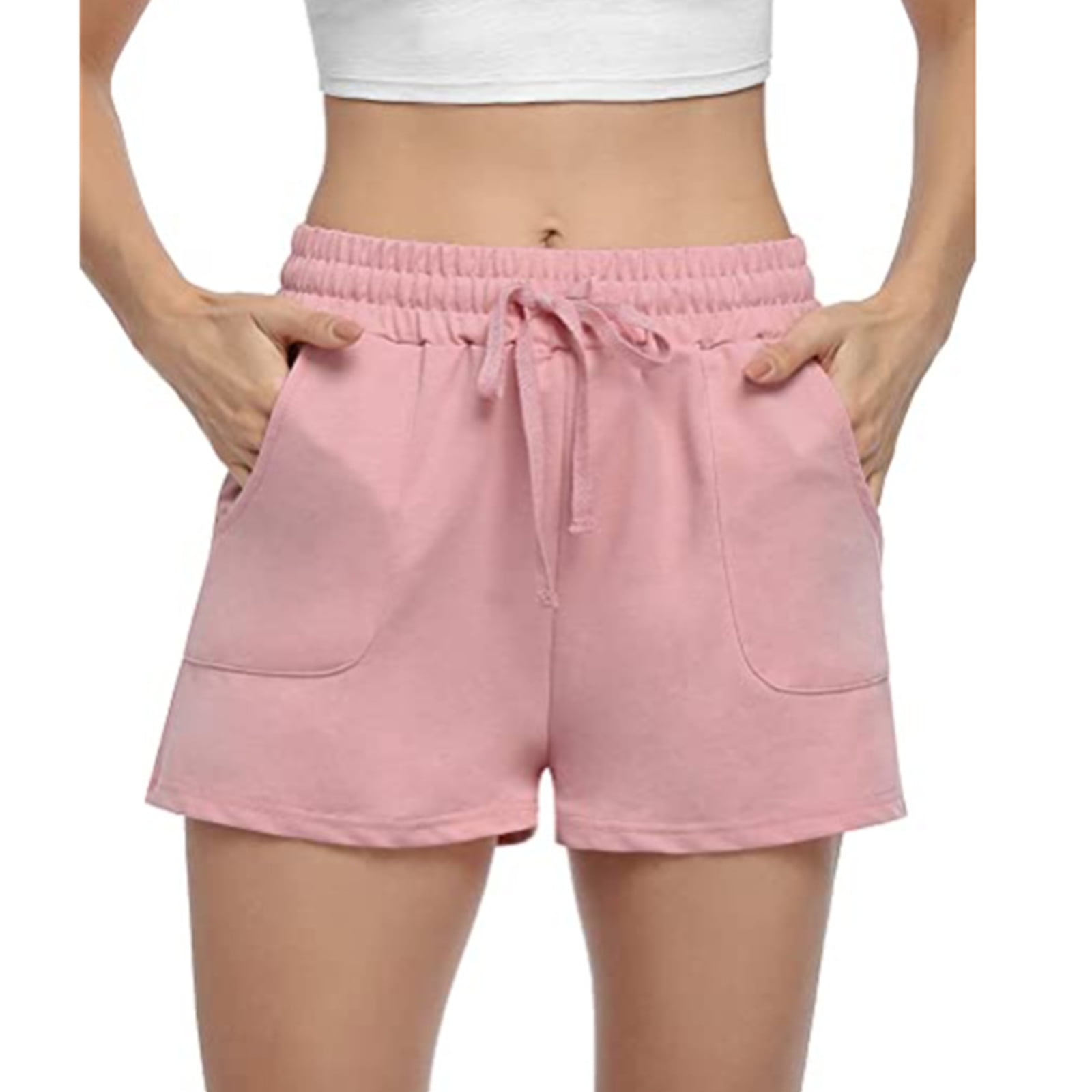 Womens Casual High Waist Sport Shorts Solid Color Loose Fit Drawstring ...