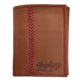 thumbnail image 1 of Billetera Rawlings de cuero marrón con puntadas de béisbol, triple, 1 of 3