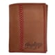 thumbnail image 1 of Billetera Rawlings de cuero marrón con puntadas de béisbol, triple, 1 of 3