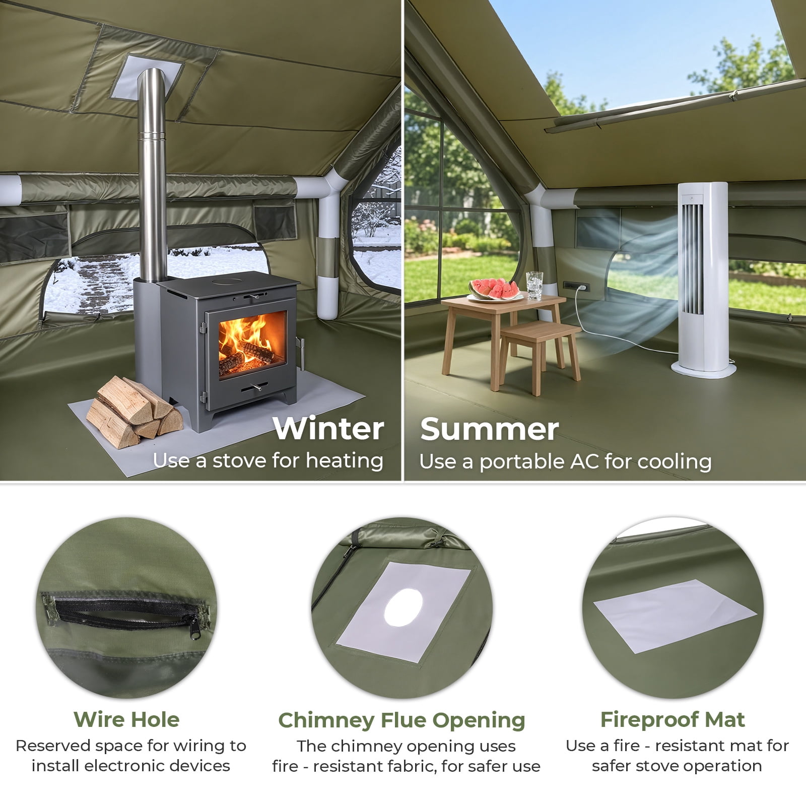 Ktaxon Inflatable Tent with Hand Pump for Camping, Easy Setup Air Glamping Tents, All-Weather Waterproof Blow up Camping Tent for Family, Green