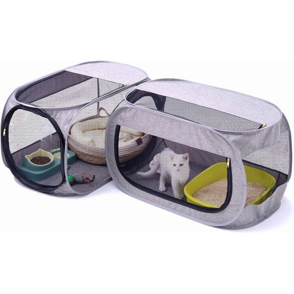 Corner Cat Playpen with Litter Box Compartment for Indoor Use - Space Saving Foldable Enclosure for Kittens & Puppy, Cat Houses & Condos