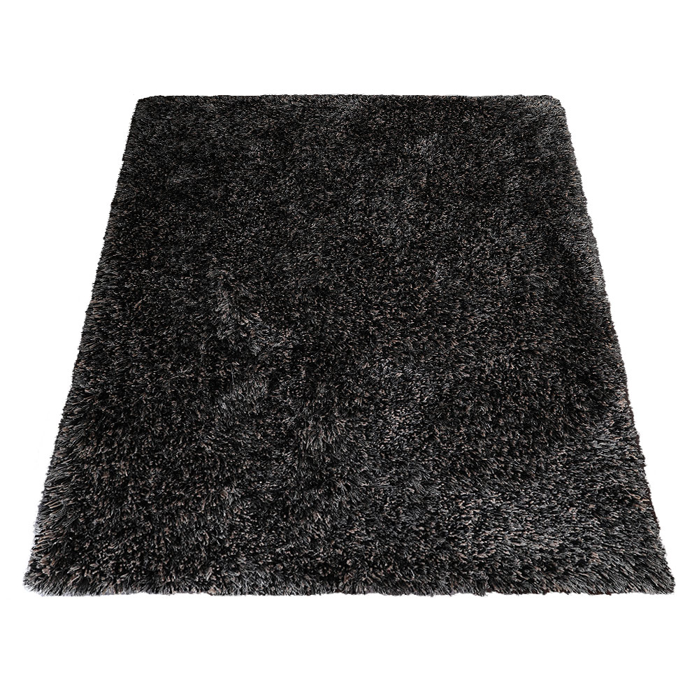 Rugsotic Carpets Hand Tufted Shag Polyester Eco-Friendly Area Rugs - 5'x8', Rectangle, Black Silver, Plain Solid Design, High Pile Handmade Anti Skid Rugs for Living Room, Bed Room K00111