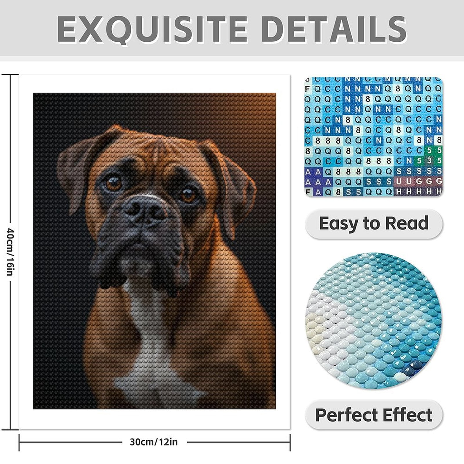 Diamond Art Kits for Adults - 5d Boxer Dog Portrait Black Background Diamond Painting for Adults, Diamond Art for Adults Beginners, Diamond Painting Kits for Adults for Home Wall Decor