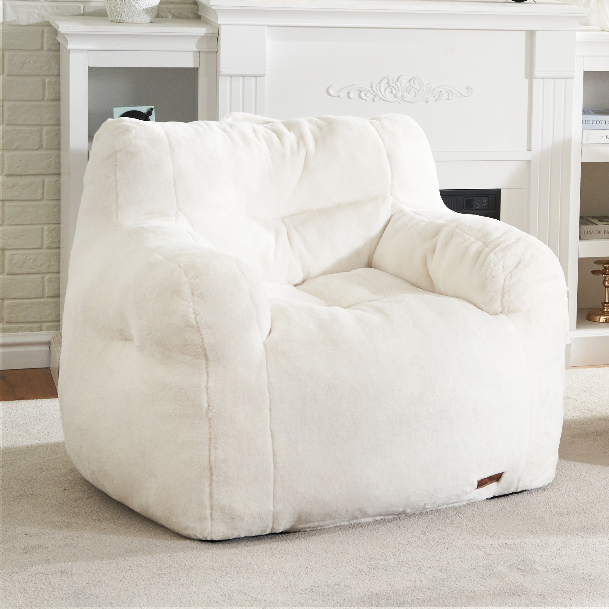 Hobestluk Bean Bag Chair for Adult Small Bean Bag Chairs with Arms Furry Beanbag Chair with Foam Filler Stuffed Bean Bag Sofa for Reading in Bedroom Living Room and Dorms(White)