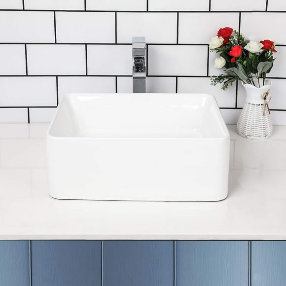 Lavabo rectangular Kichae para baño, 18 x 13 cm, cerámica blanca