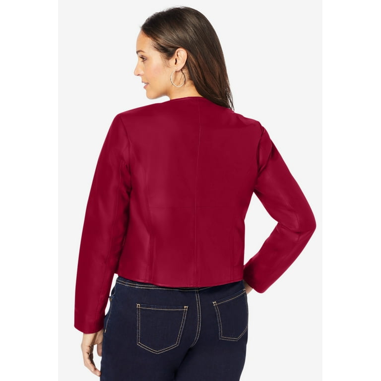 Cropped collarless hotsell leather jacket