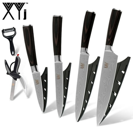 XYJ Comfortable Handle Stainless Steel Kitchen Knife With Kitchen Scissor Peeler Best Gift Multifunction Cooking
