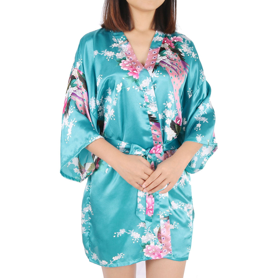 Download Women's Satin Short Kimono Robes for Wedding Party (Lake ...