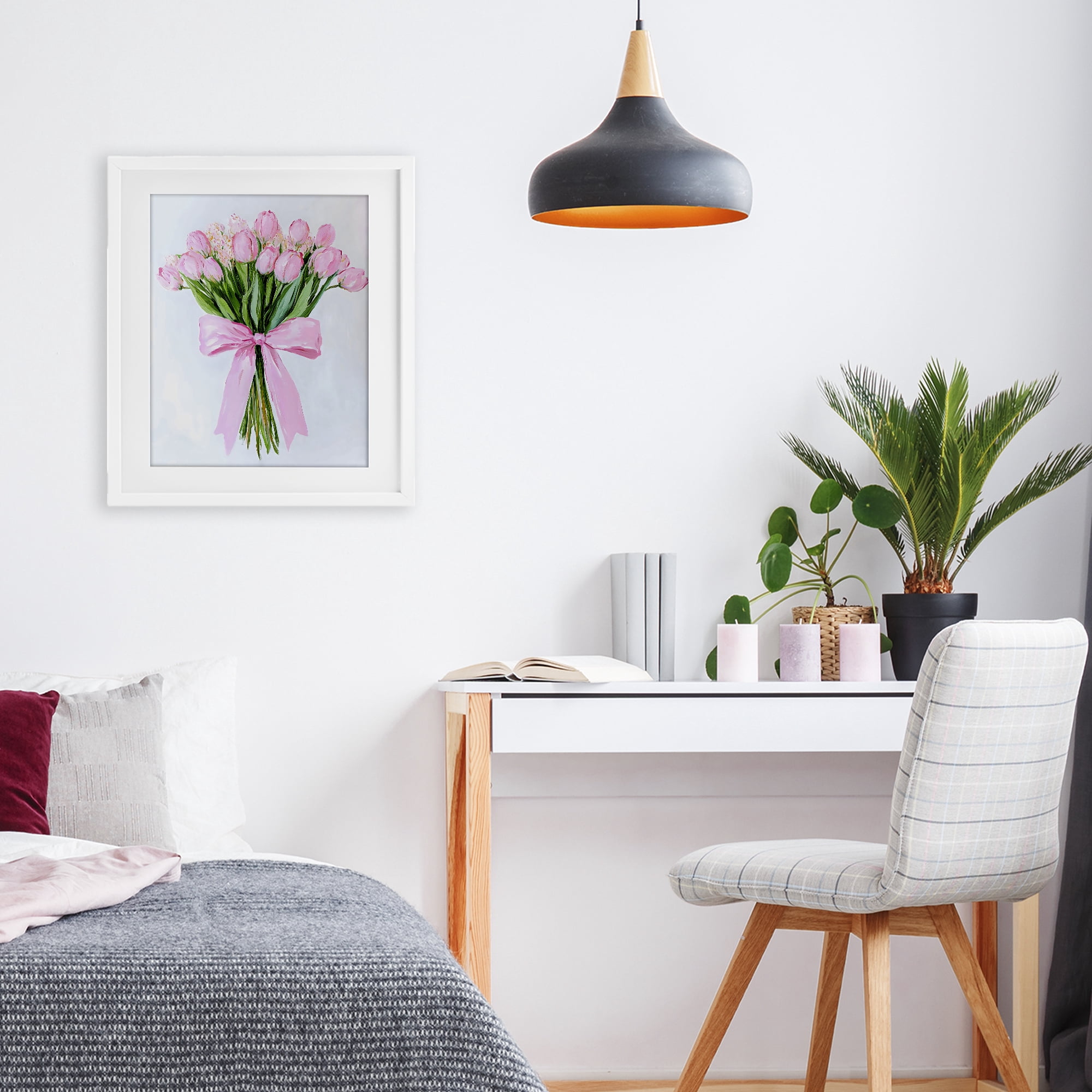 Stupell Industries Soft Pink Tulips with Ribbon White Framed Print Under Glass, design by The Prints Vibe