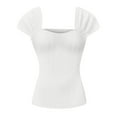 thumbnail image 4 of LOVZFMLL Women's Tops Eyelet Cap Sleeve Tees Going Out Relaxed Fit Shirts Summer Pleated Basic Dressy Casual Blouses White L, 4 of 6