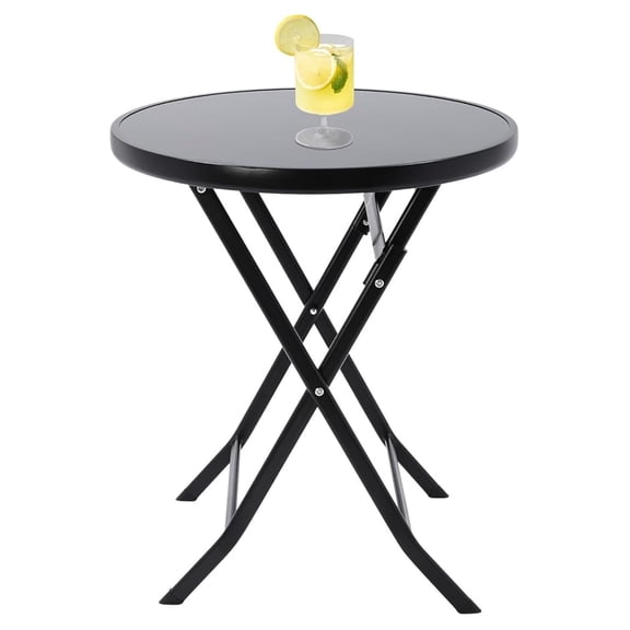 24" Outdoor Patio Side Table, Round Iron Metal Folding Garden Coffee Bistro Table, Outdoor Furniture for Party Backyard Lawn Balcony Pool