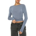 thumbnail image 2 of Caoirhny Womenacute;s Autumn Slim Cropped Tops, Solid Color Round-Neck Long Sleeve Show Navel T-Shirt, 2 of 9