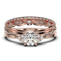Dazzling Minimalist 2.25 Carat Round Cut, Affordable Diamond Moissanite Engagement Ring, Wedding Ring, Two Matching Band in 10k Solid Rose Gold, Gift For Her, Promise Ring
